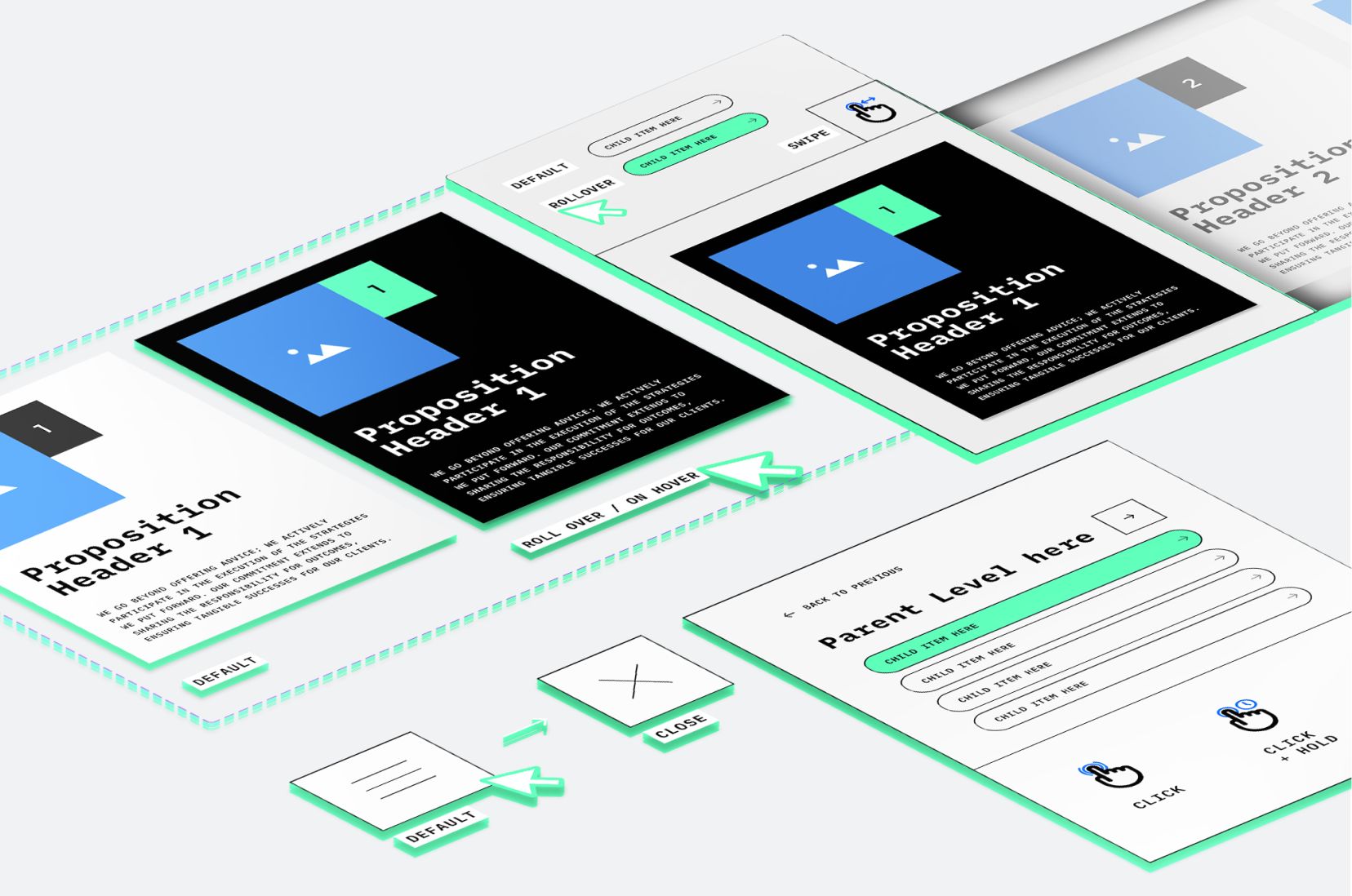 Graphical interface widgets shown at a perspective. 