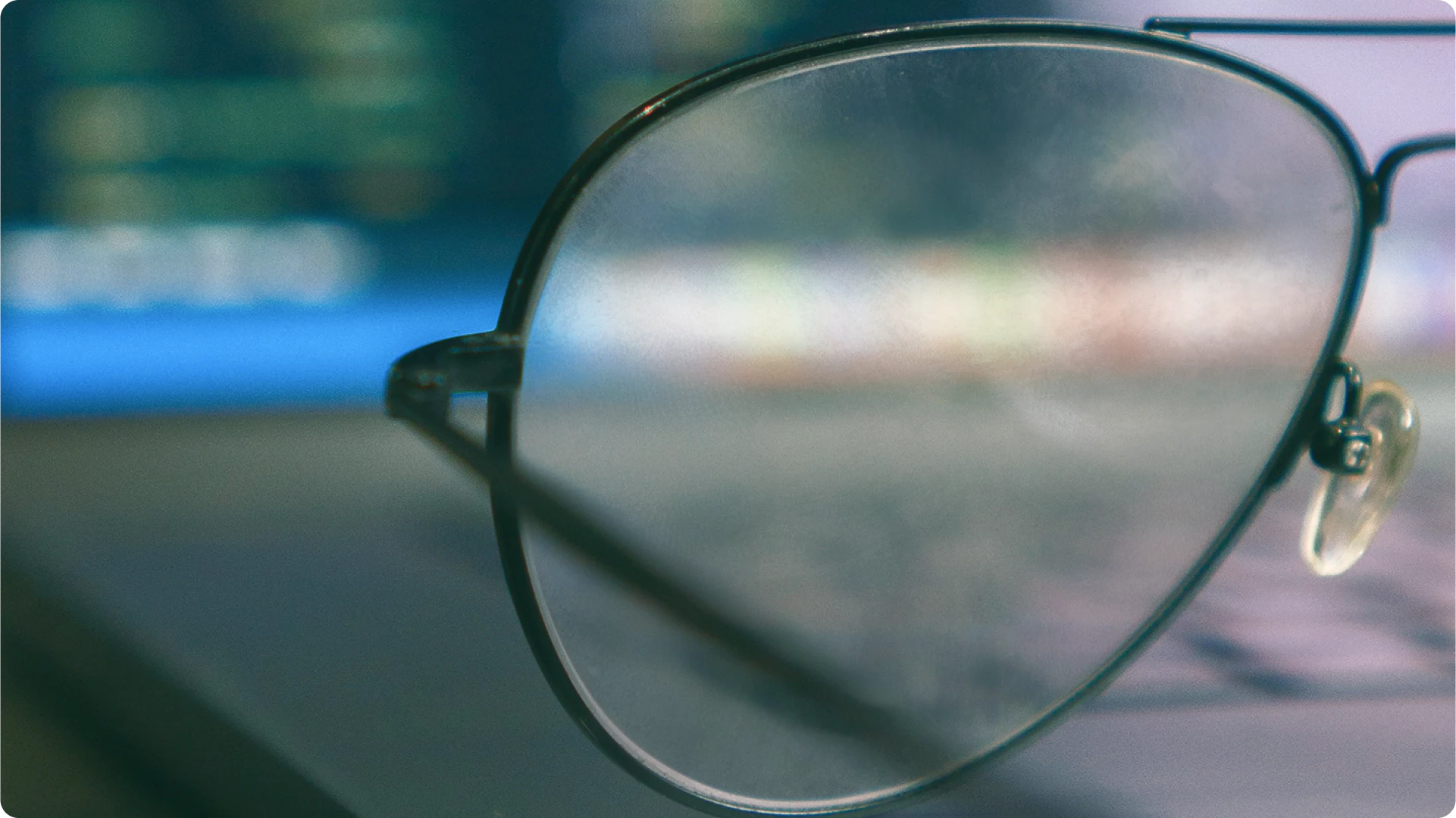 Close-up image of computer glasses.