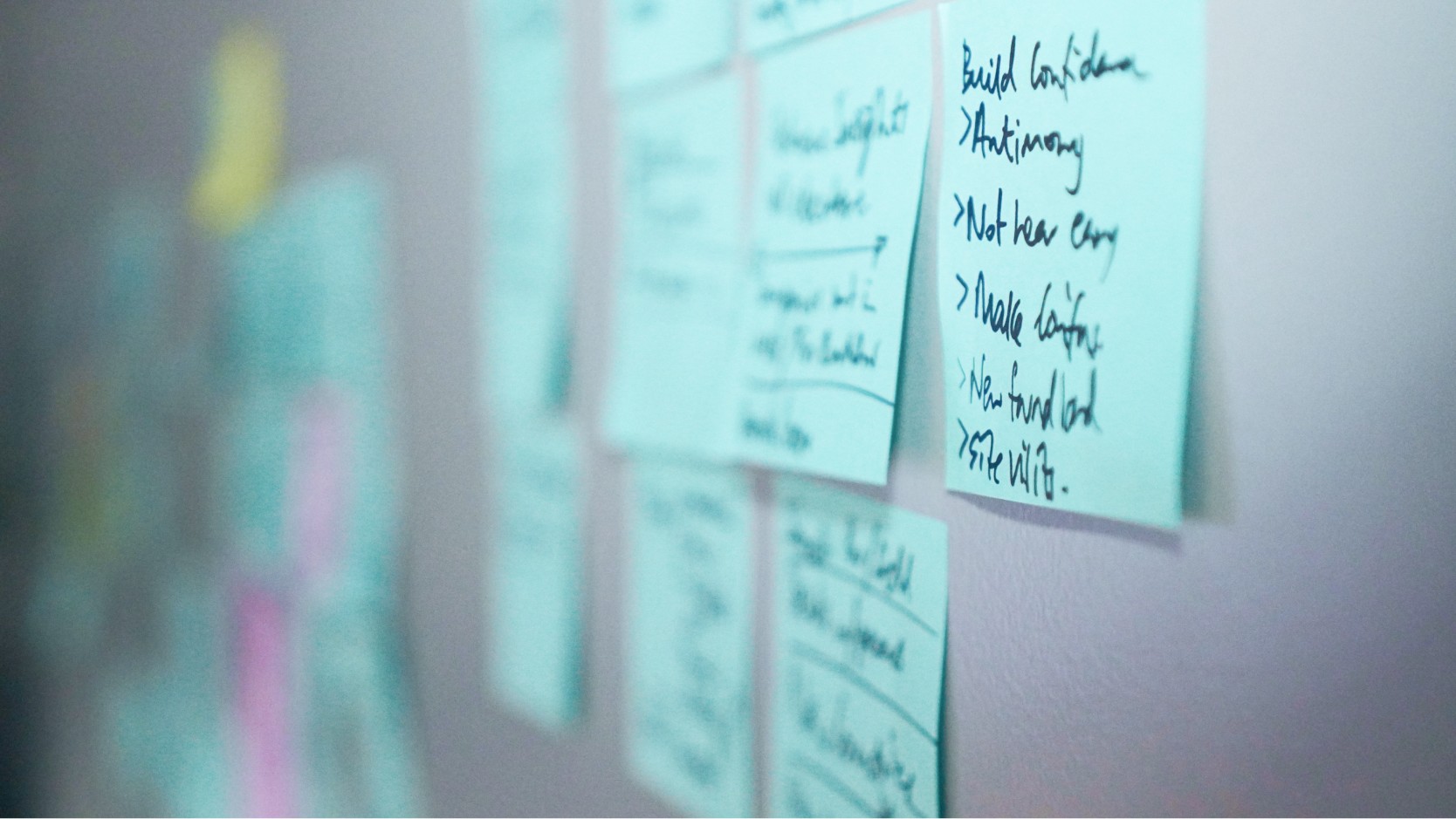 UX Research Sticky notes on a wall