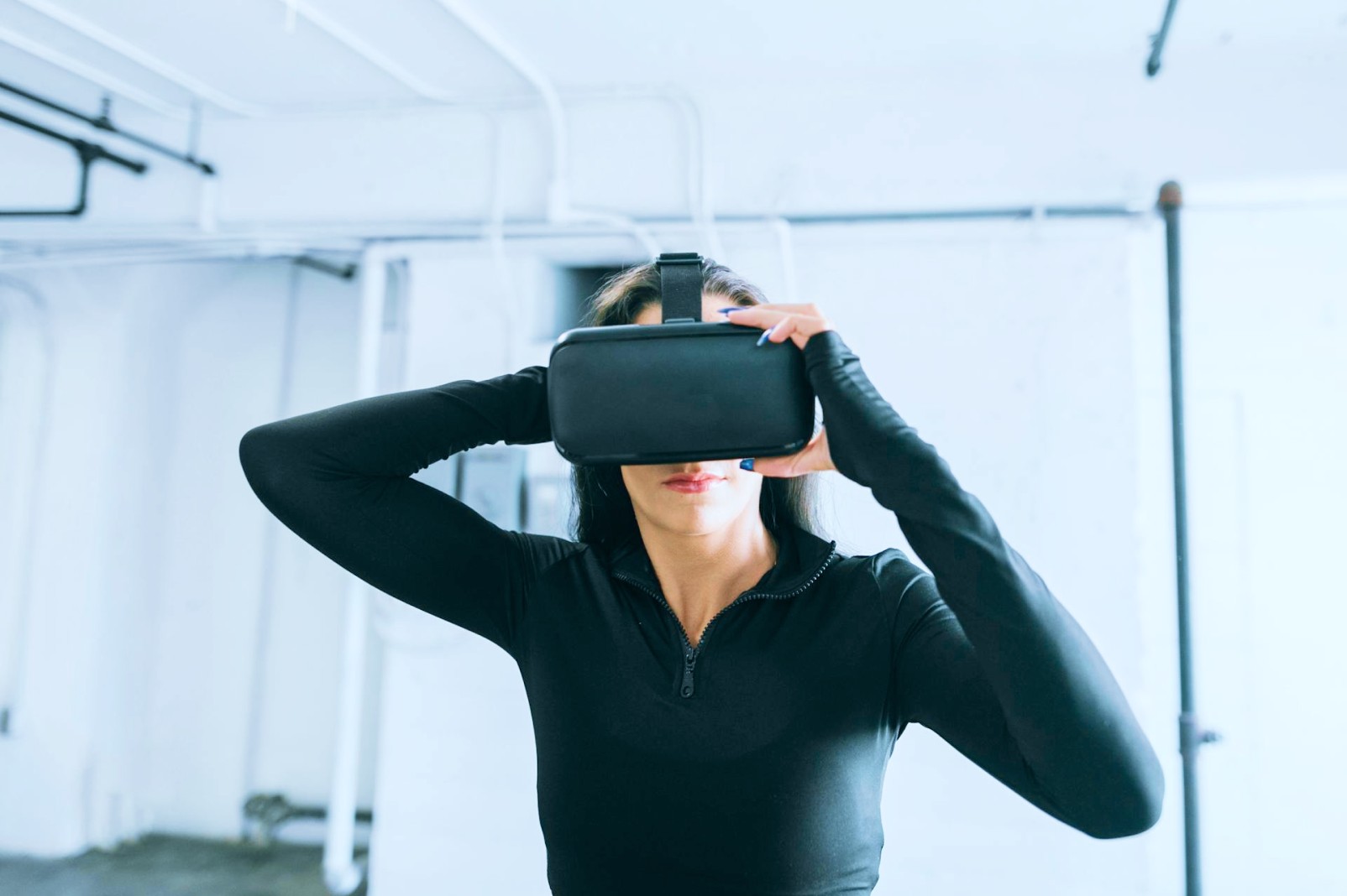 A woman wearing VR headset
