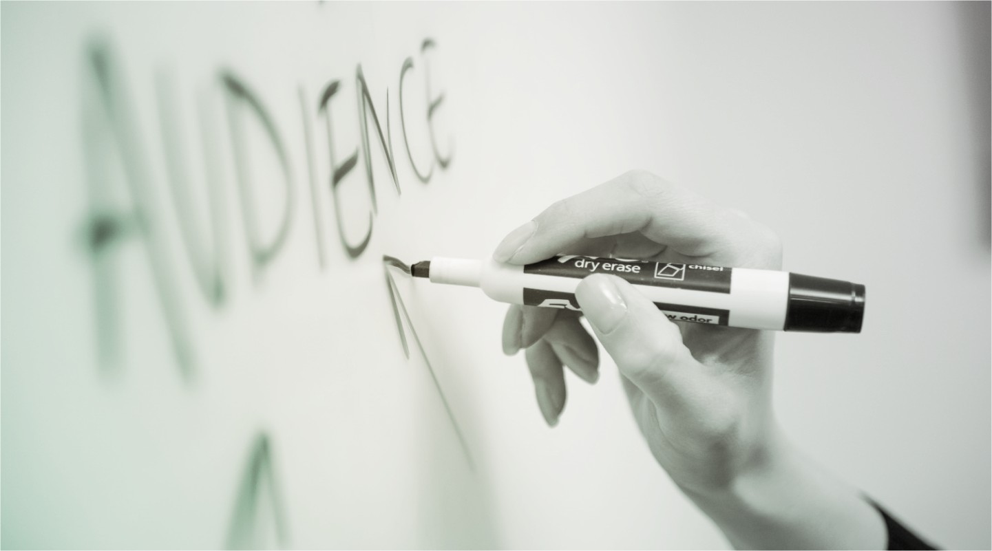 Hand writing with marker word 'Audience' on whiteboard